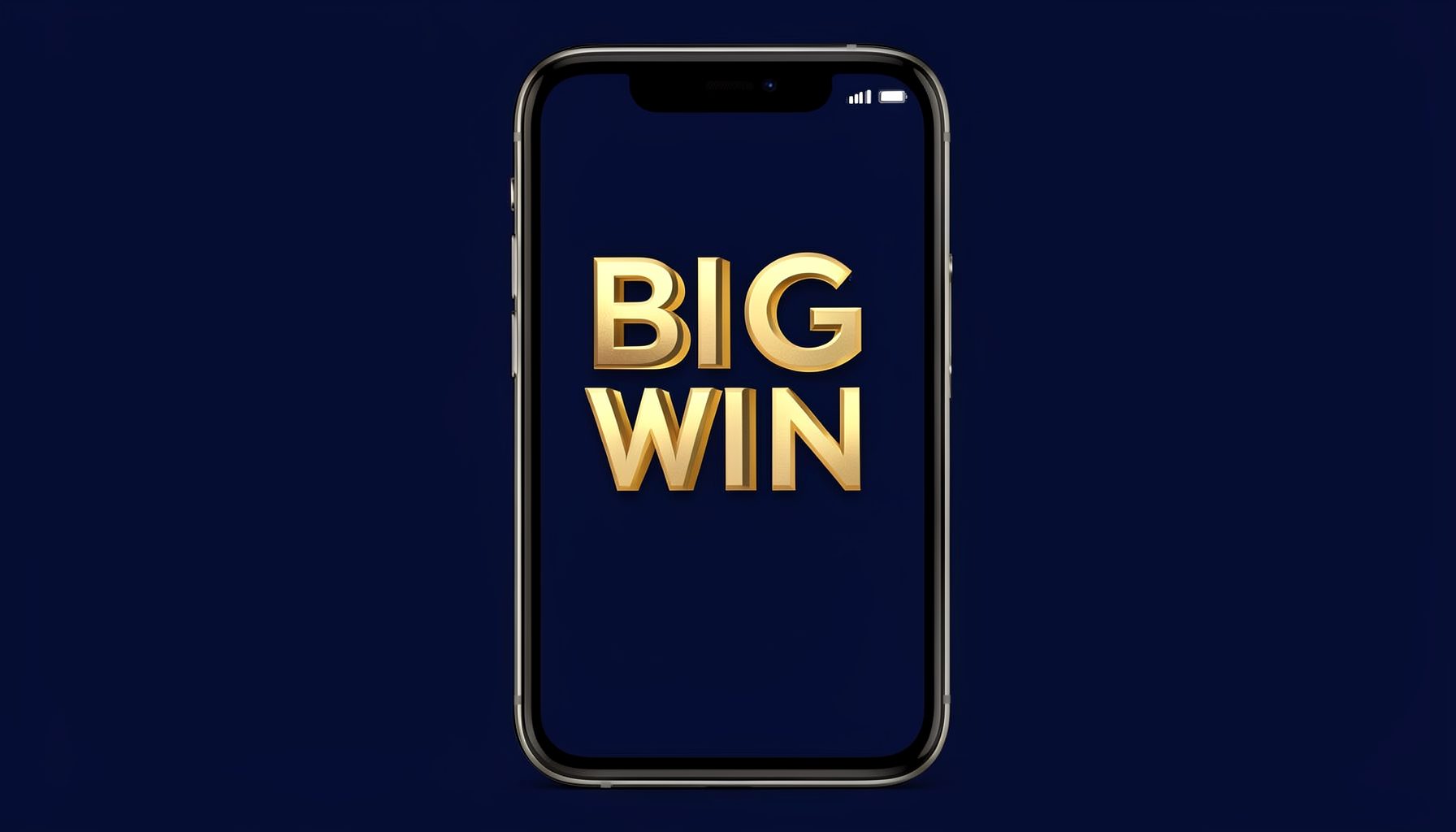 A bold 'Big Win' themed mobile screen with gold lettering and deep navy background