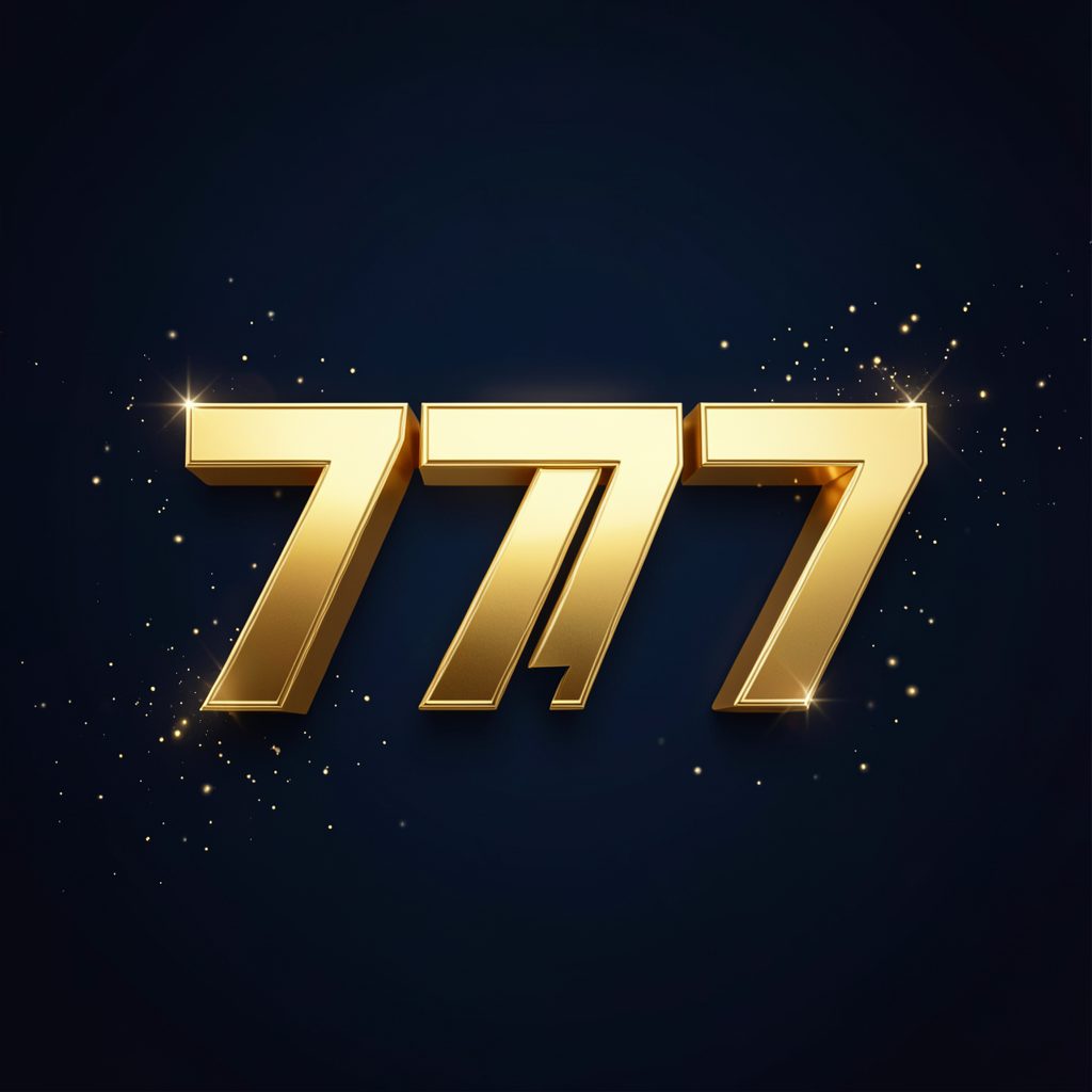 Bold 777 numerals in gold on a dark navy background with subtle sparkle effects